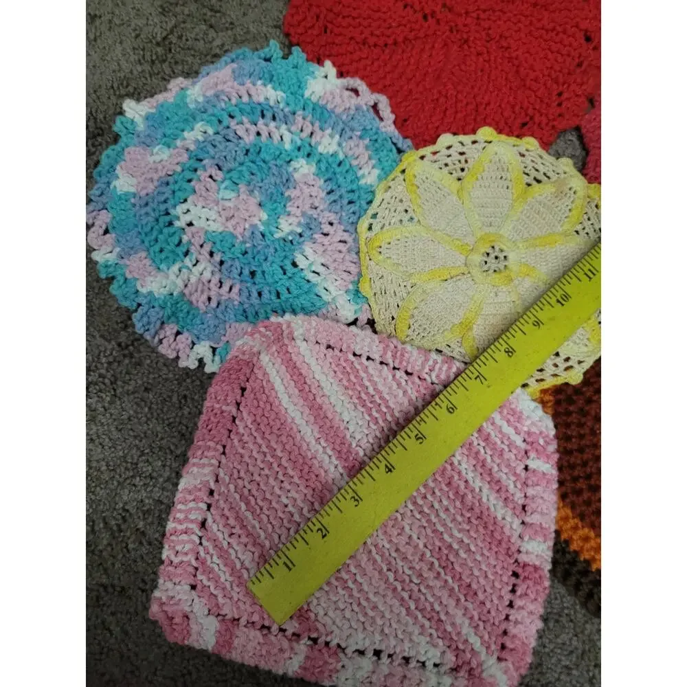 Vintage Crocheted Potholders Kitchen Hot Pads Lot 7 Pieces